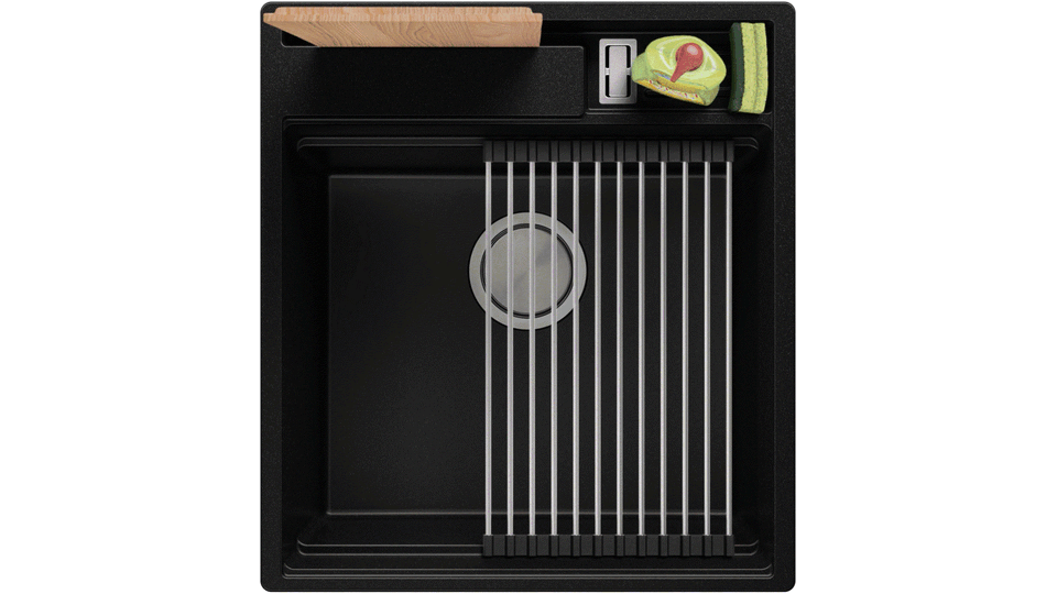 Evier cuisine granit 1 bac sans égouttoir avec espace pour les accessoires et pour la planche à découper Oslo 50 Pocket + Cadeau