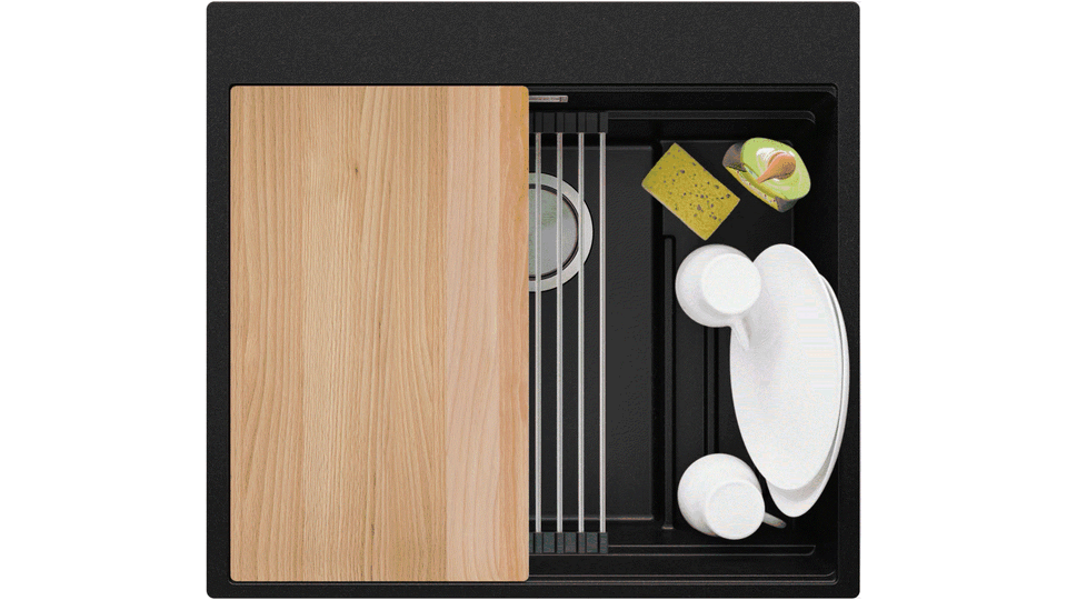 Évier cuisine granit 1 bac avec égouttoir interne Step et la plus grand bac MAX Oslo 60 Level + Cadeau