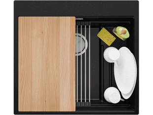 Evier cuisine granit 1 bac sans égouttoir avec espace pour les accessoires et pour la planche à découper Oslo 40 Pocket + Cadeau